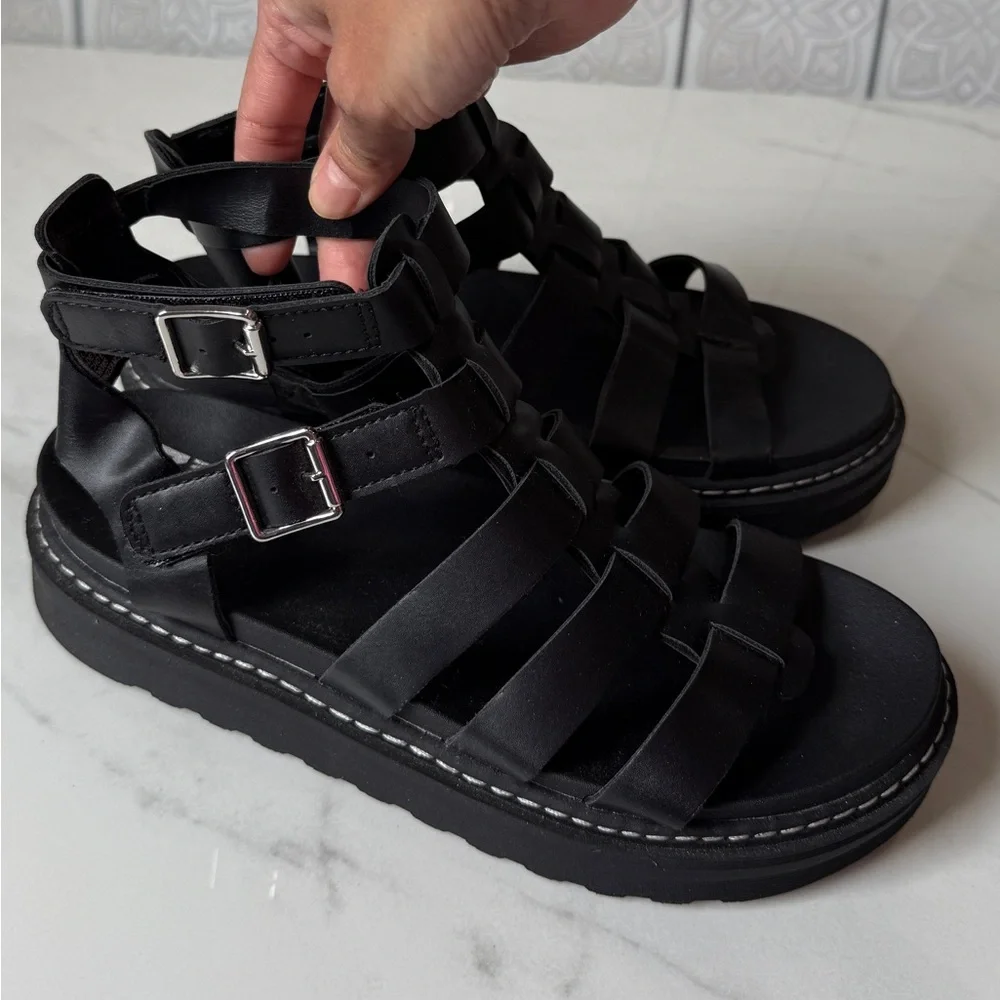 Black Chunky Sandals with Buckles - Picture 1 of 8